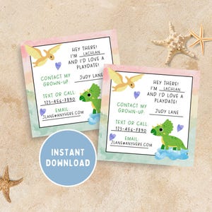 Editable Playdate Cards, Lets Play 3 X 3 Cards, Playdate Cards, Instant Download Playdate Cards, Dinosaur Playdate Cards, Playdate Cards