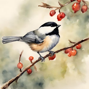 Chickadee Watercolor Wall Art Bundle, Nature-Inspired Home Decor, Chickadee, Chickadee Prints, Set of 10 Bird Prints, Nature-Inspired Decor