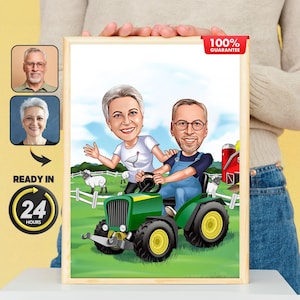 Aangepaste cartoon boerenportret: boer cadeau, boer portret, aangepaste boerderij boerderij, cadeau-idee boer, cadeau boer pensioen, boerenpaar