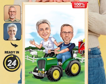 Custom Cartoon Farmer Portrait: Farmer Gift, Farmer Portrait, Custom Farming Farmhouse,Farmer Gift idea,Farmer Retirement Gift,Farmer Couple