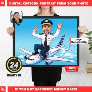 Personalized Pilot Caricature, Surprise Gift Idea, United Airlines, American, Delta, Alaska,British,Southwest, JetBlue, Hawaiian etc.