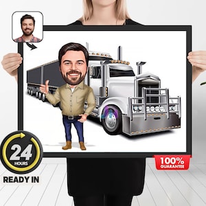 Dibujo animado de camionero personalizado, regalo de camionero, dibujo animado de camionero, regalo de camionero personalizado, dibujo animado de camionero, conductor de camión divertido, descarga digital