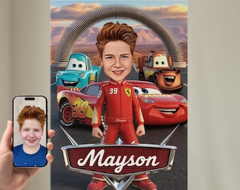 Póster de coche de carreras personalizado, cumpleaños de McQueen, decoración para fiesta de cumpleaños de carreras, decoración para fiesta de coches de carreras