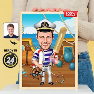 Cartoon Captain Keepsake, Ship Captain Gift, Cartoon Captain Of The Ship, Sea Captain Gift, Sailor Caricature Gift, Navy Sailor Gift
