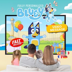 Message with Voice from Bluey - Personalized Happy Birthday Video, Custom Kids Party Digital Gift