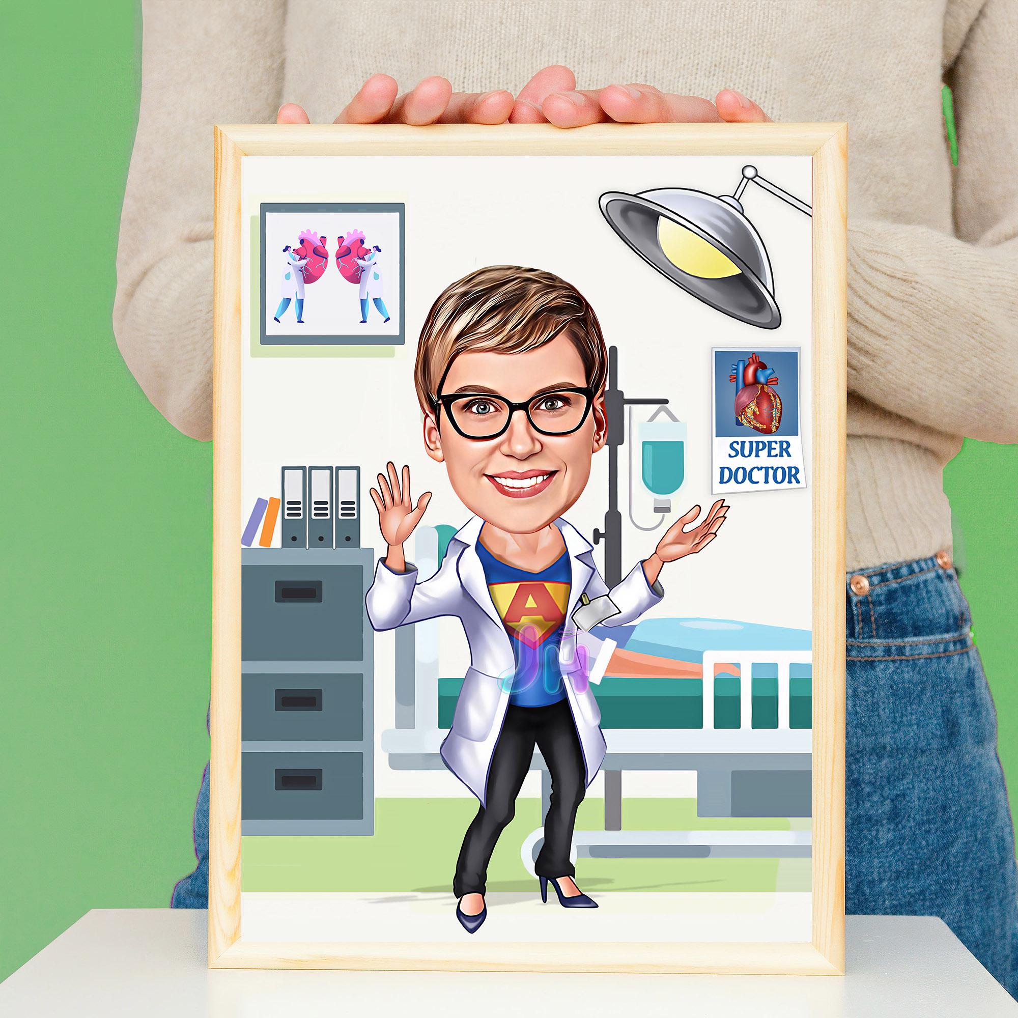 Customized Excellence: Personalized Female Doctor Portrait, The Perfect Custom Gift for Doctor Office or Graduation, Doctor Caricature