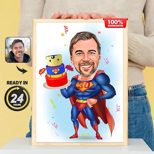 Alegría de cumpleaños: Retrato de caricatura personalizado para él - Idea personalizada de regalo del Día del Padre, regalo de cumpleaños para él, regalo de cumpleaños para hombres