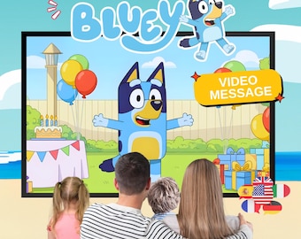 Message with Voice from Bluey - Personalized Happy Birthday Video, Custom Kids Party Digital Gift
