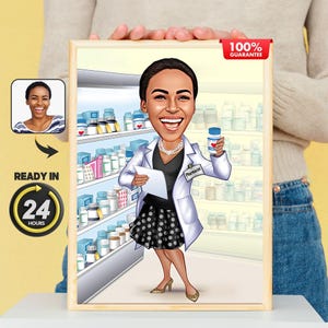 Pharmacist Appreciation:Personalized Cartoon Portrait Gift, Pharmacist Gift Idea/Pharmacy Grad Gift/Pharmacy Technician/Pharmacist Day Gift