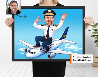 Pilot Caricature Portraits from Photos, Pilot Caricature, Pilot Portrait, Caricature from Photo, Digital Portrait,Pilot Gifts,Aviation Gifts