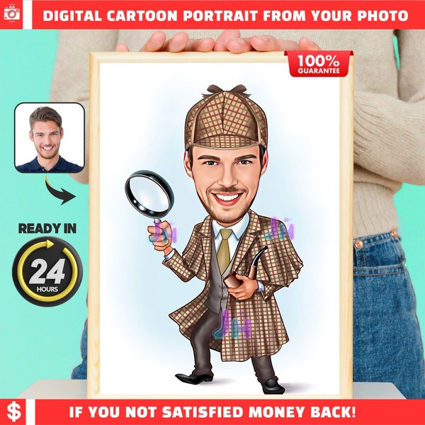 Personalized Detective Caricature: Detective Gift,Custom Caricature Portrait From Your Photo,Private Investigator Gift,Detective Caricature