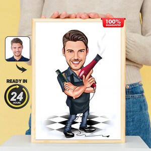 Barber Shop Gift: Personalized Male Hairdresser Cartoon, Hairdresser Gift, Hair Stylists, Hairdresser Logo, Hairdresser art
