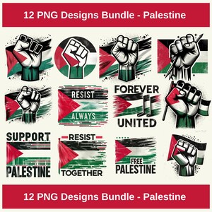 Pacchetto di 12 disegni PNG Palestina per sempre Sostieni la Palestina Mappa PNG gratuita della Palestina Design della Palestina Gaza File png per il download digitale