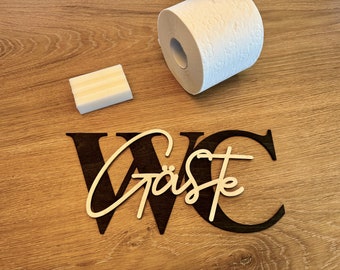 Gäste WC 3D-Schriftzug Türschild aus Holz