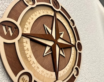 Kompass Windrose 3D Wandbild | Multilayer Holzbild | Kreuzfahrt & Meer | Wanddeko | nachhaltige Deko aus Holz