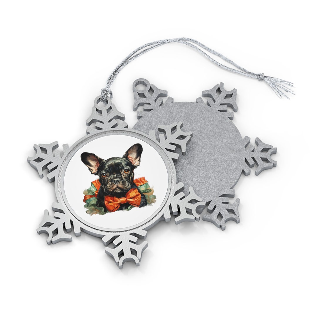 3D Watercolor French Bulldog Pewter Snowflake Ornament - Etsy