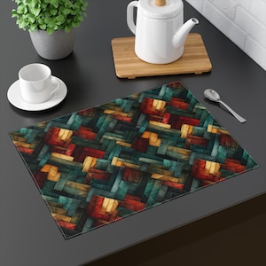 3D Faux Red and Green Watercolor Quilted design Placemat, 1pc