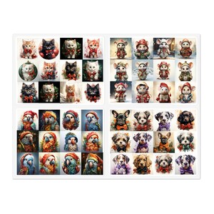 3D Aquarell Weihnachten Haustiere (Kätzchen, Mäuse, Welpen, und Vögel) Sticker Sheet Bundle, 5stk