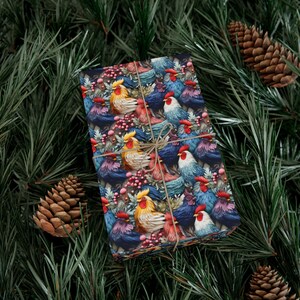 Christmas Chickens and Roosters Gift Wrap Papers