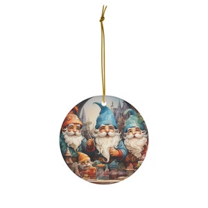 Christmas Gnomies making toys Ceramic Ornament, 2 shapes