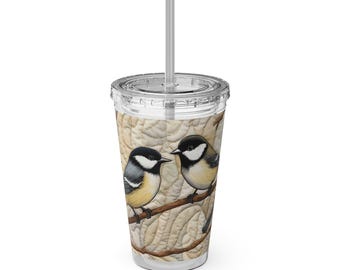 Sunsplash Bird Tumbler with Straw, 16oz | Eco-Friendly Travel Cup, Perfect for Nature Lovers, Kids Gift, Birdwatchers, Summer Drinkware