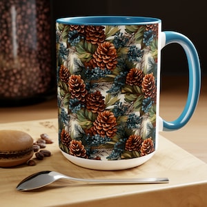 Pinecone and Forest Berry Two-Tone Coffee Mugs, 15oz