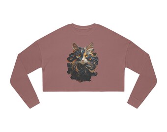 3D Abstract Black Cat Women's Cropped Sweatshirt