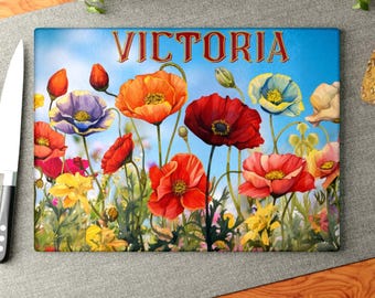 Glass Cutting Board, California Poppies Personalized Kitchen Decor, Floral Glass Chopping Board, Custom Cutting Board Gift, Poppy Flower