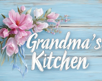 Grandma&#39;s Kitchen Floral Glass Cutting Board, Kitchen Decor, Tempered Glass, Mother&#39;s Day Gift, Housewarming, Grandma&#39;s Kitchen Sign