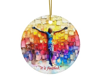 Jesus' Crucifixion 3D Abstract Watercolor Ceramic Ornaments, 2-Side Print, (1pc, 3pcs, 5pcs, 10pcs)
