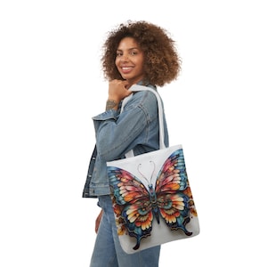 3D Iridescent Butterfly Polyester Canvas Tote Bag