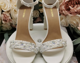 Personalised pearl and rhinestone Wedding shoes