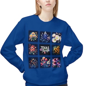 Texas Wildflowers-collagesweatshirt, uniseks middelzware fleece met ronde hals, Gildan SoftStyle, Show Your Texas Pride in Bloom, relaxte pasvorm