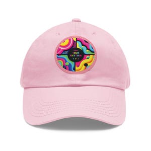 Dad Hat: "Find Your Rhythm" Text, Neon Hypercolor Design, Leather Patch, Chino Twill Cotton