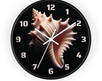 Muschel-Wanduhr, stilvolle Küstendekoration, Sommerhaus-Accessoire, Strandhaus-Uhr, maritimes Wohnen, ästhetische, geräuschlose Uhr mit Ozeanmotiv