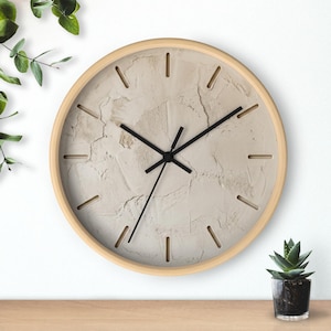 Ilustração de textura de gesso Wabi-Sabi (impressão plana) Relógio: Design de arte de parede neutro e imperfeito, minimalista