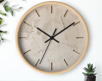 Wabi-Sabi Plaster Texture Illustration (Printed Flat) Clock:  Neutral Imperfect Wall Art Design, Minimalist