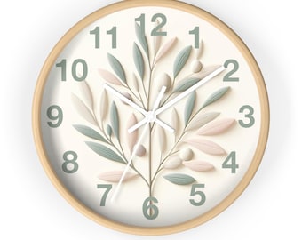 Minimalist Olive Tree Wall Clock | Kitchen Decor with Natural Charm