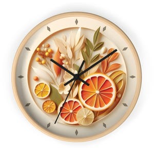 Citrus Bloom houten keukenwandklok - fris en elegant decor