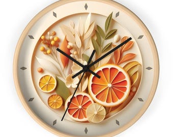 Citrus Bloom Wooden Kitchen Wall Clock - Fresh & Elegant Decor