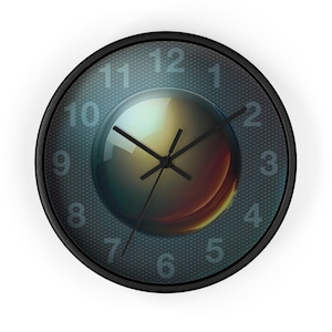 Reloj de pared: diseño abstracto de orbe digital, arte futurista de ciencia ficción, marco de madera, silencioso, 25 cm