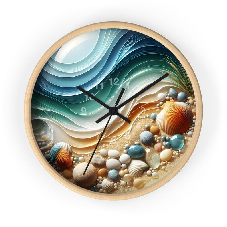 Shell For Clock Coastal Beach Wall Clock, Modern Sea Pebbles & Sea Shells Design ...