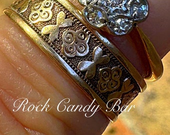 Antique Victorian 10K Gold Cigar Band Ring | J.R. Wood and Sons Quatrefoil Heart & Clover Engraved Wedding Band Size 7.5