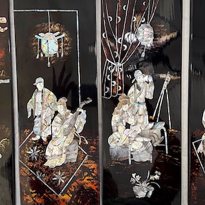 Vintage Asian Decor Lacquer Wall Art Panels Mother of Pearl Inlay Decor Vintage Lacquer Art Panels Home Decor Asian Home Decor Lacquer Art