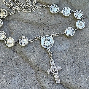 Vintage Rosary Necklace Sterling Silver Rosary Jewelry Charm Rosary Religious Medals Vintage Christian Medal Gifts Religious Vatican Gifts