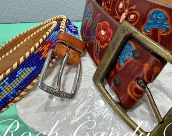Vintage 1970s Artisan Leather Belts – Hand-painted, Beaded  display picture 1