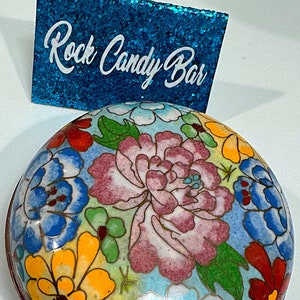 Vintage Blue Cloisonné Floral Trinket Box Enamel Jewelry Box Romantic Floral Trinket Box Jewelry Box Vintage Cloisonne Floral Trinket Box