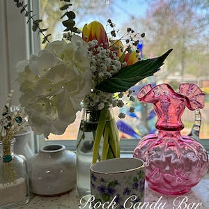 Antique Pink Glass Syrup Pitcher Antique Pink Glass Flower Vase Pink Glass Decor Pink Access Piece Home Decor Accents Ruffled Edge Glass