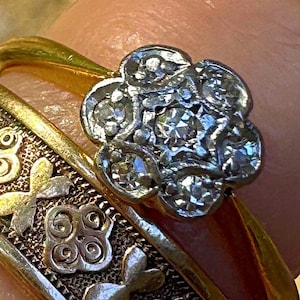 Antique Diamond Flower Ring Antique Diamond Ring Vintage Diamond Ring Flower Promise Ring Engagement Ring Romantic Gift Victorian 18k