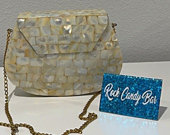 Vintage Mother-of-Pearl Hard Shell Handbag Small White Shell Purse Collector Vintage Purse, Retro Top Handle Statement Bags Vacation Purse